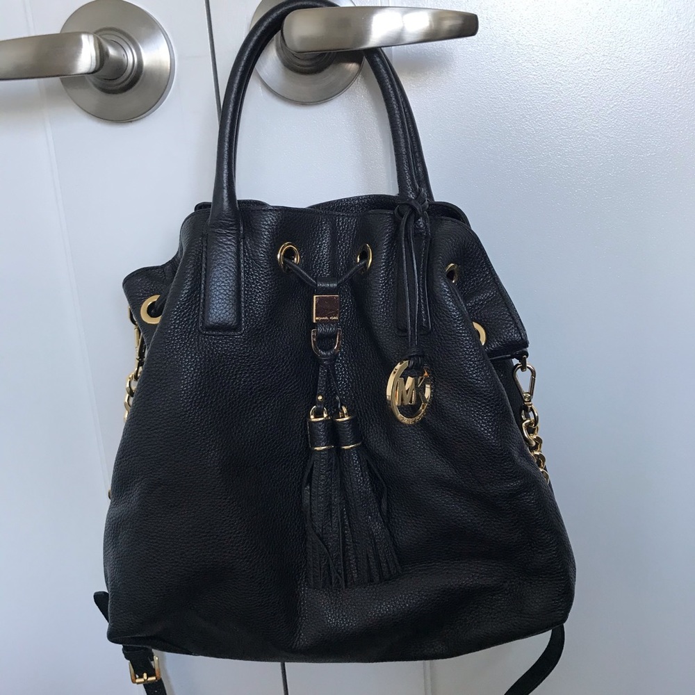 Michael Kors Camden Black Leather Drawstring Bag